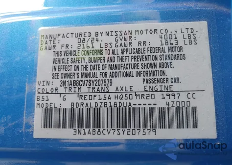 2025 Nissan Sentra Sv z USA, uszkodzony, nr VIN 3N1AB8CV7SY207579